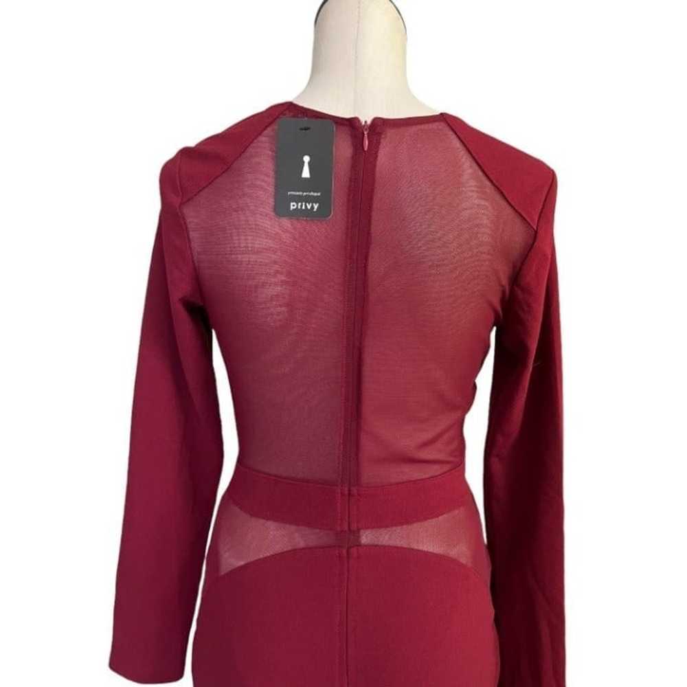 Burgundy Floor Length Grown Deep V-Neckline Mesh … - image 3