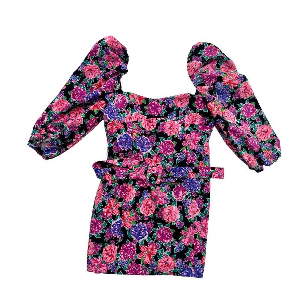 Zara Floral Belted Pink Purple Puff Sleeve Mini D… - image 2