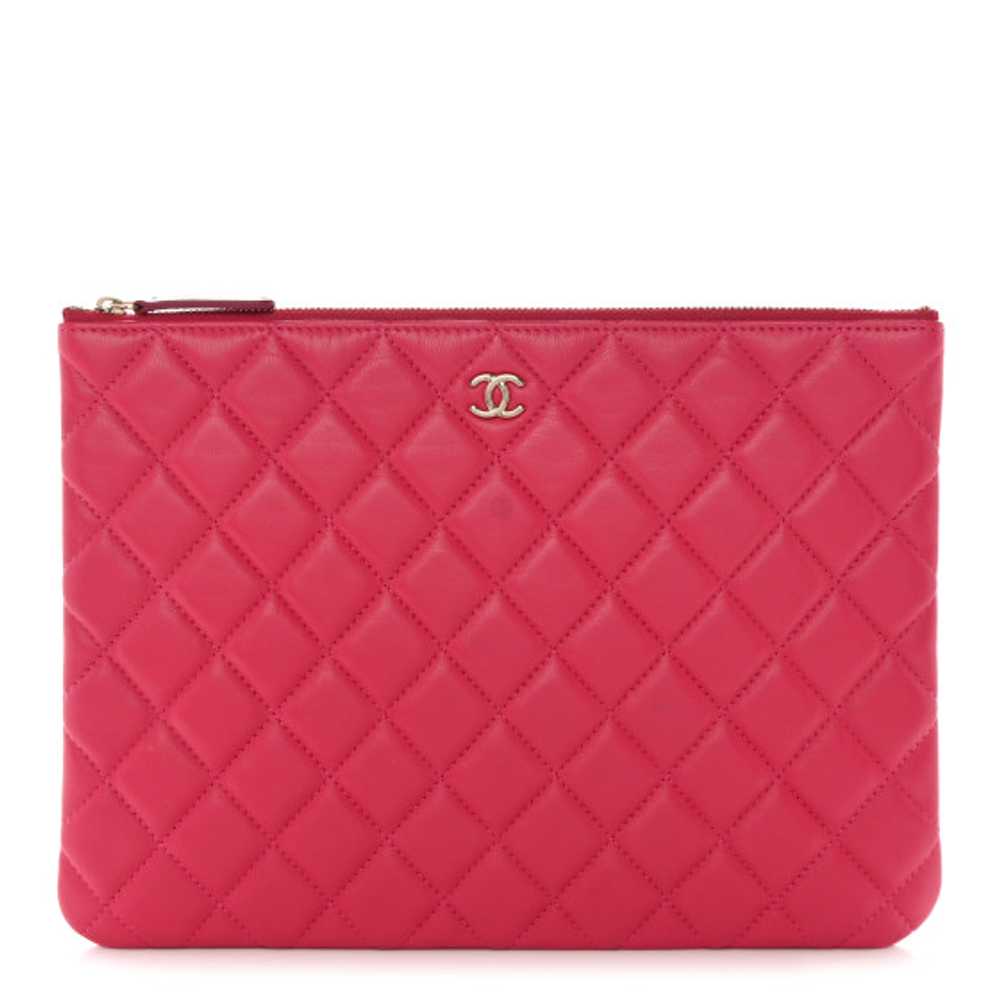 CHANEL Lambskin Quilted Medium Cosmetic Case Pink - image 1