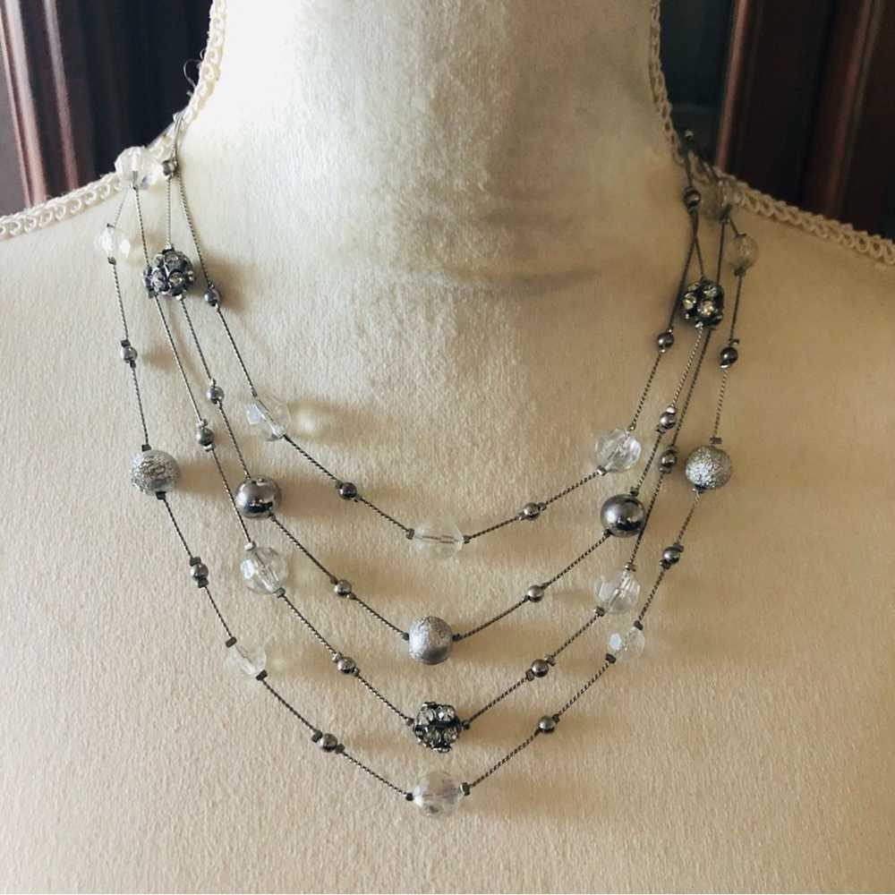 Jewelry NY&Co quad strand silver beaded chain nec… - image 2