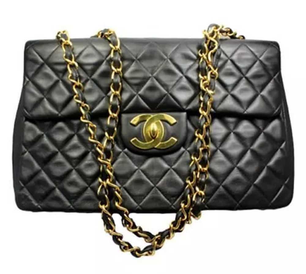 1995 Chanel Jumbo XL Maxi Black Quilted Lambskin … - image 1