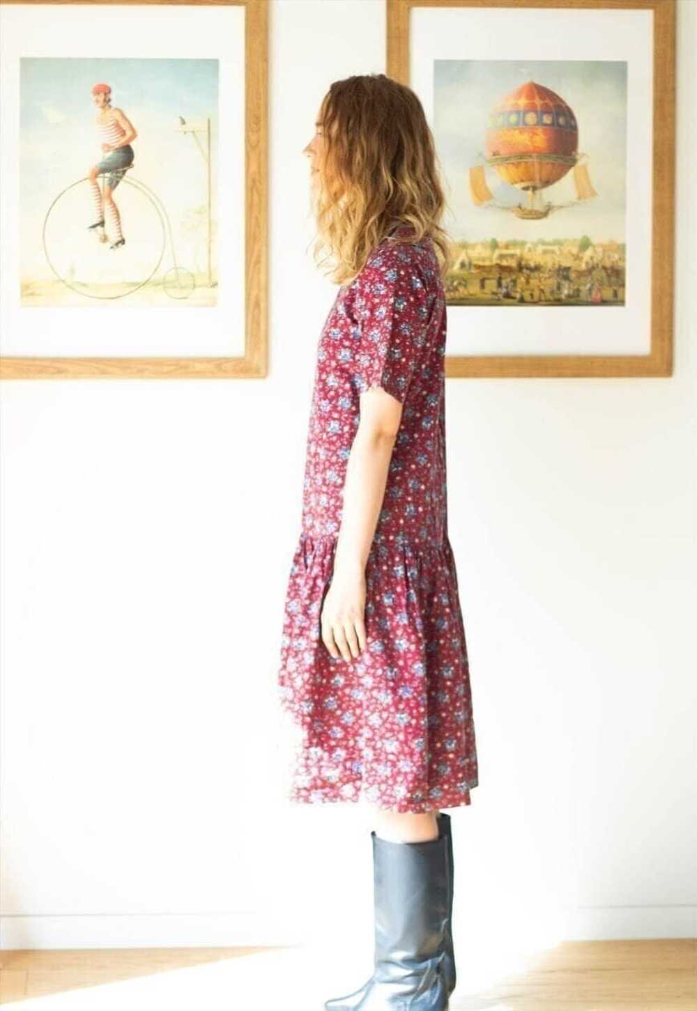 Dark red burgundy floral midi dress with peter pa… - image 4