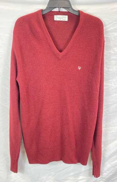 Christian Dior Men Red V Neck Knit Sweater XL