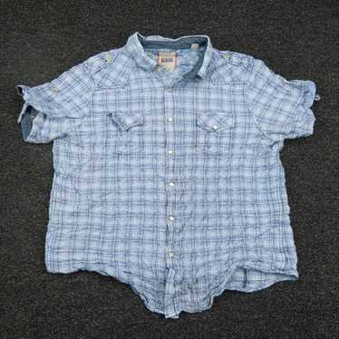 Vintage Stylish Women's Blue Plaid Short Sleeve 2… - image 1