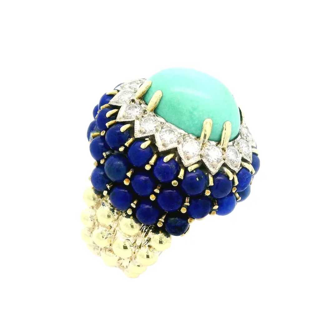 Vintage 14k Gold Cabochon Lapis Turquoise & Diamo… - image 8