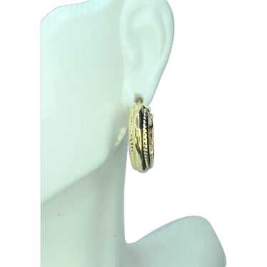 Italy 14K gold woven border hoop dangle earrings … - image 1