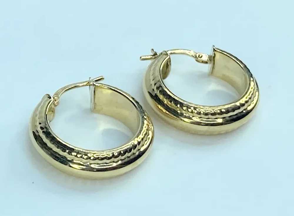 Italy 14K gold woven border hoop dangle earrings … - image 2