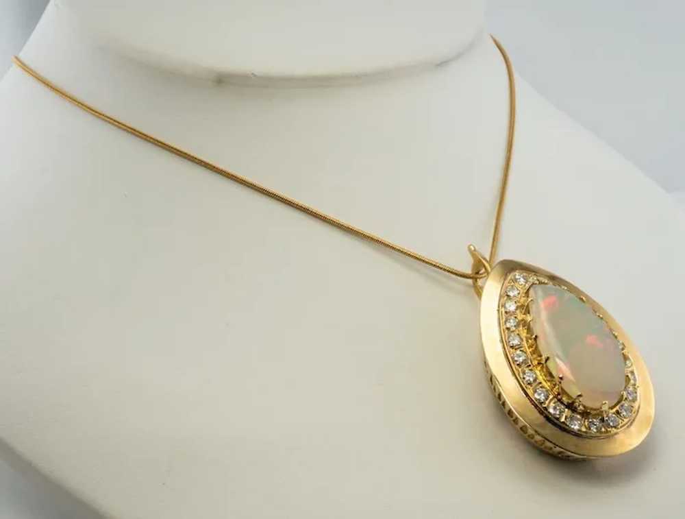 Australian Opal Diamond Pendant Teardrop 14K Gold - image 10