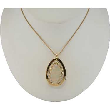 Australian Opal Diamond Pendant Teardrop 14K Gold - image 1