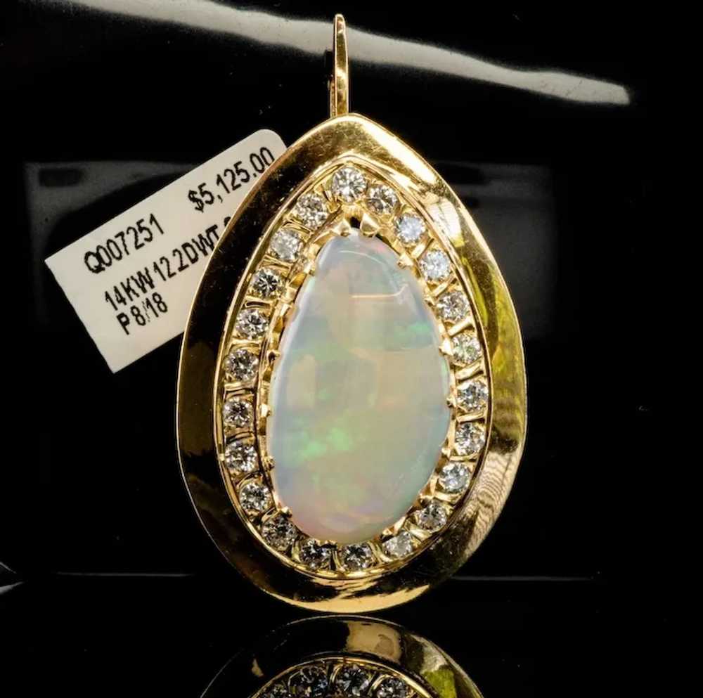 Australian Opal Diamond Pendant Teardrop 14K Gold - image 2