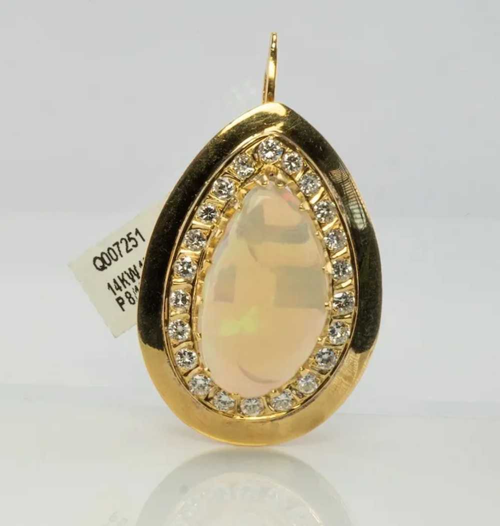 Australian Opal Diamond Pendant Teardrop 14K Gold - image 4