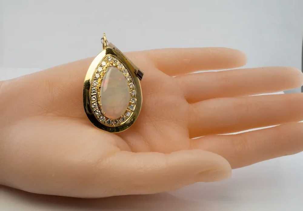 Australian Opal Diamond Pendant Teardrop 14K Gold - image 7