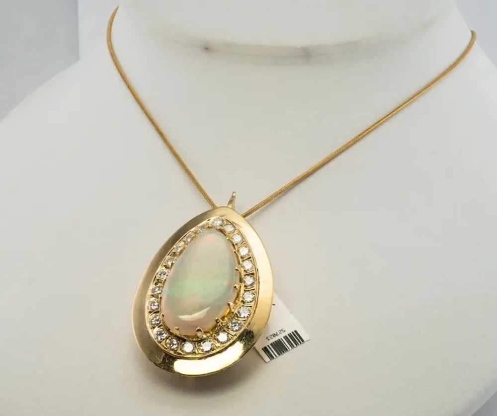 Australian Opal Diamond Pendant Teardrop 14K Gold - image 8