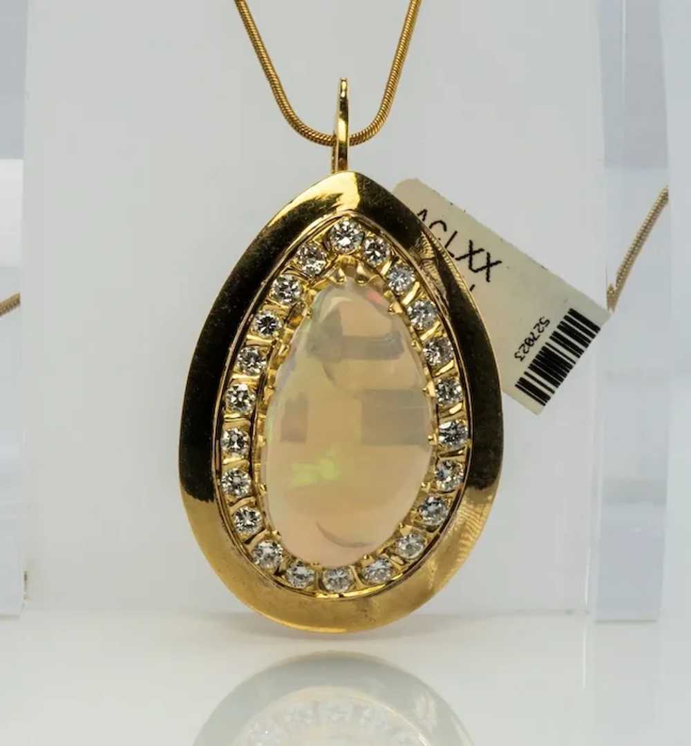 Australian Opal Diamond Pendant Teardrop 14K Gold - image 9