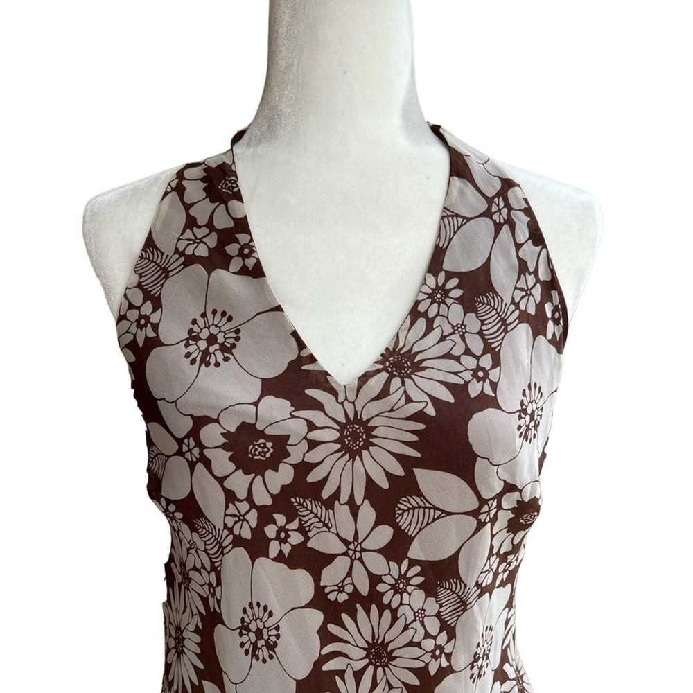 Vintage Vintage 90s Brown Cream Floral V-Neck Tie… - image 3