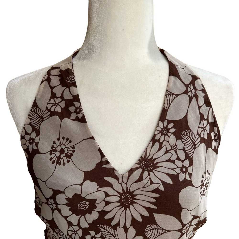 Vintage Vintage 90s Brown Cream Floral V-Neck Tie… - image 6