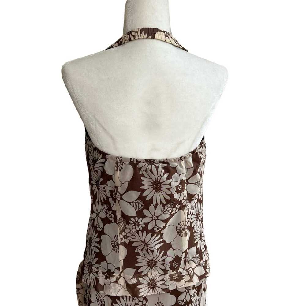 Vintage Vintage 90s Brown Cream Floral V-Neck Tie… - image 7