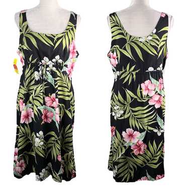 Other Puanani Dress XL Black Floral Hawaiian Midi 