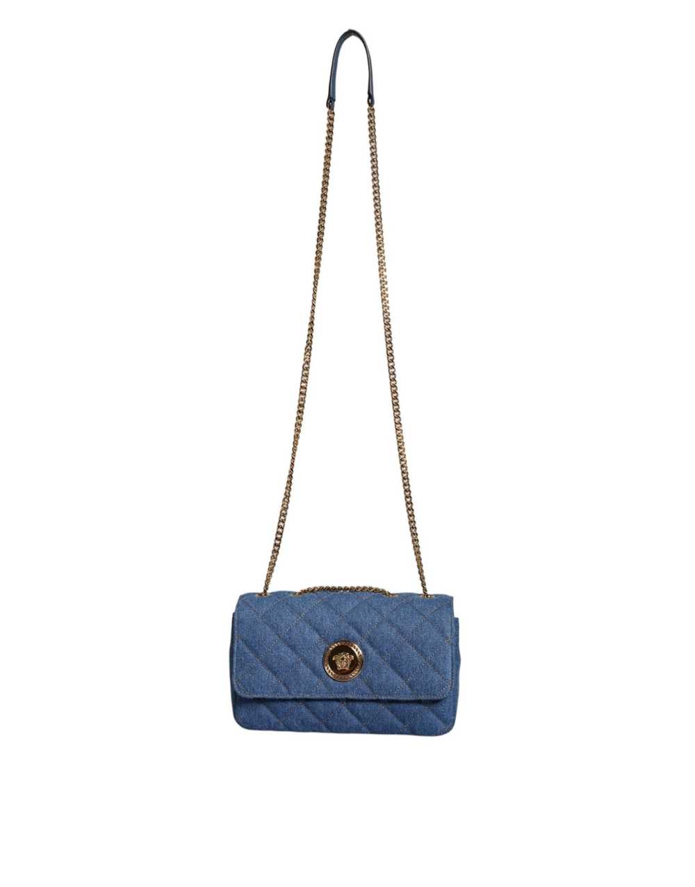 Versace Blue Quilted Denim Leather Crossbody Shou… - image 2