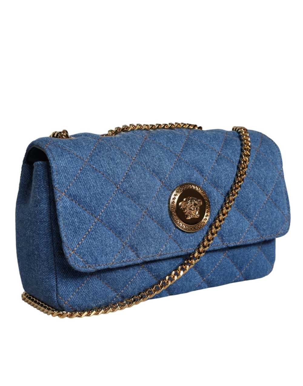 Versace Blue Quilted Denim Leather Crossbody Shou… - image 3