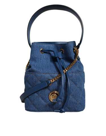 Versace Blue Quilted Denim Leather Crossbody Shoul