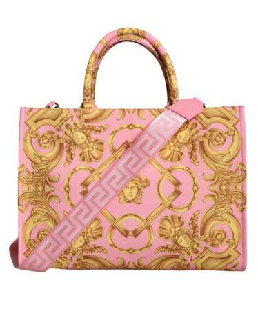 Versace Pink Printed Large Fabric Leather Shopping