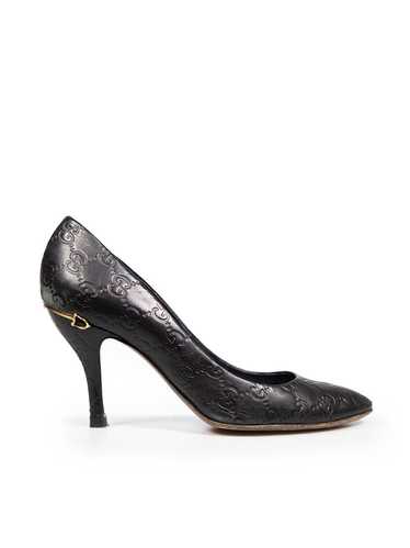 Gucci Black Leather Monogram Adina Horsebit Pumps