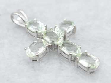 White Gold Prasiolite Green Quartz Cross Pendant - image 1