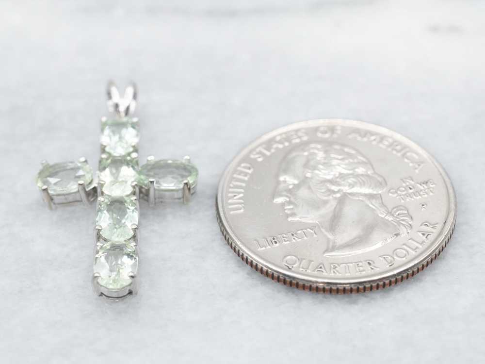 White Gold Prasiolite Green Quartz Cross Pendant - image 2