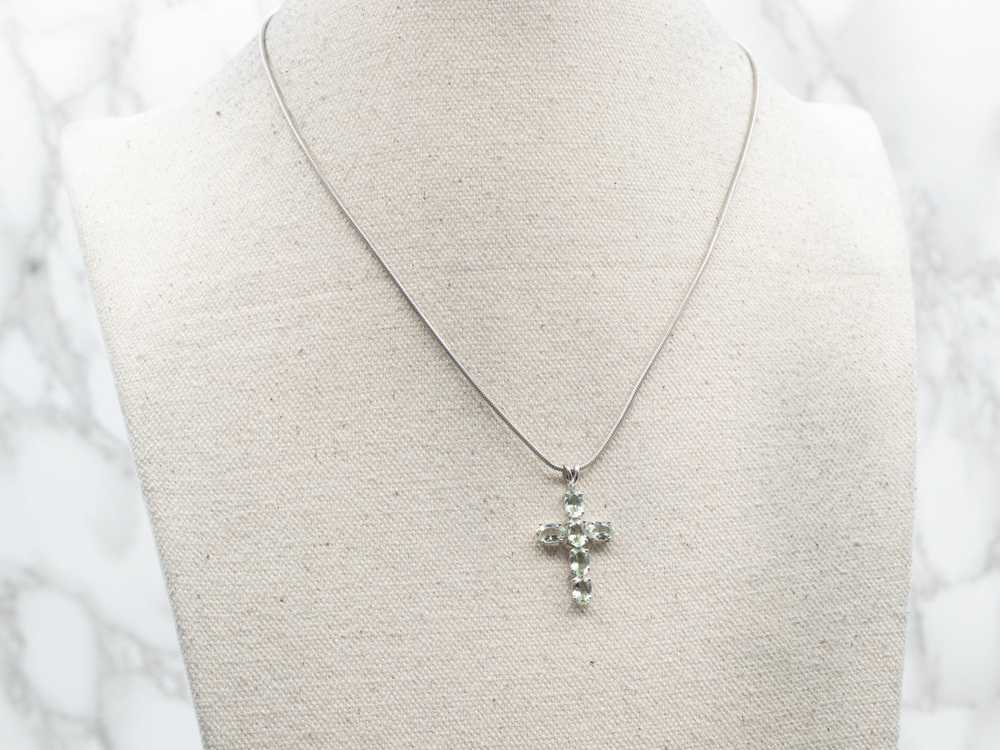 White Gold Prasiolite Green Quartz Cross Pendant - image 3