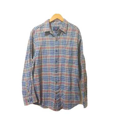 Vintage Cotton Long Sleeve Blue Plaid Pocket Mens 