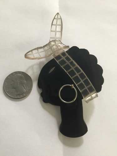 Lucite and bakelite face pin,Afrocentric with tig… - image 1