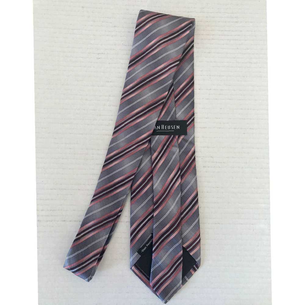 Van Heusen Silk Gray Pink Maroon White Stripe Nec… - image 3