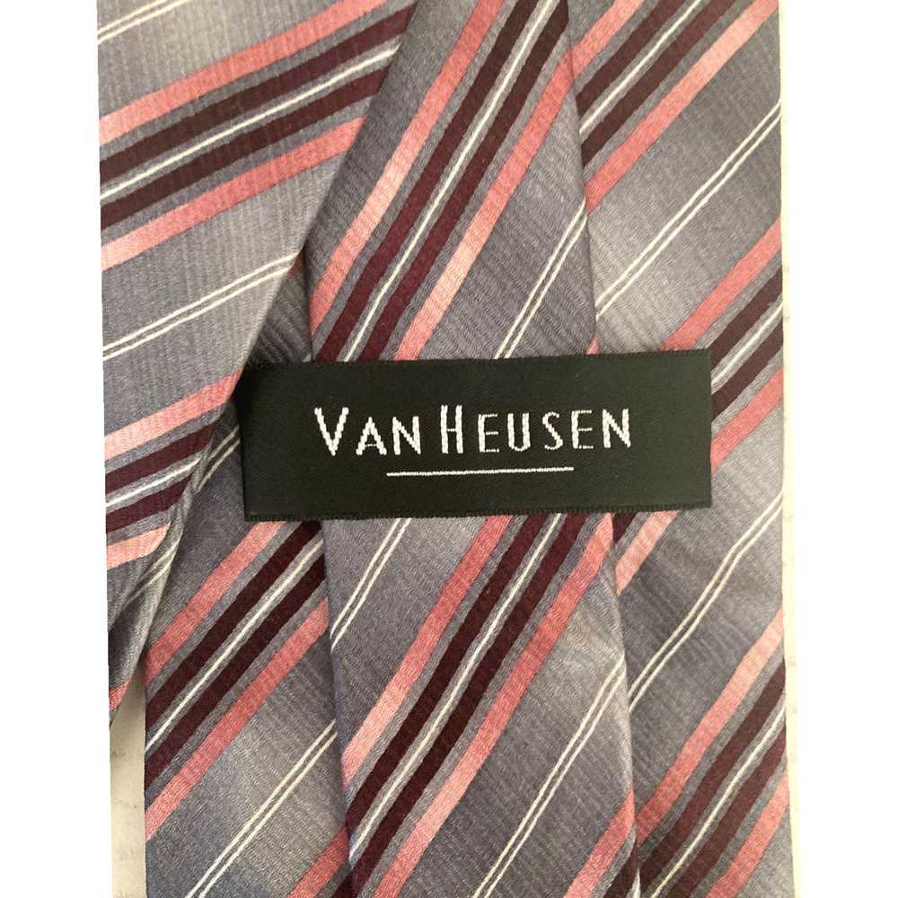 Van Heusen Silk Gray Pink Maroon White Stripe Nec… - image 4