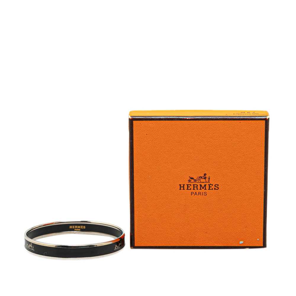 Black Hermès Narrow Enamel Caleche Bracelet 65 - image 6