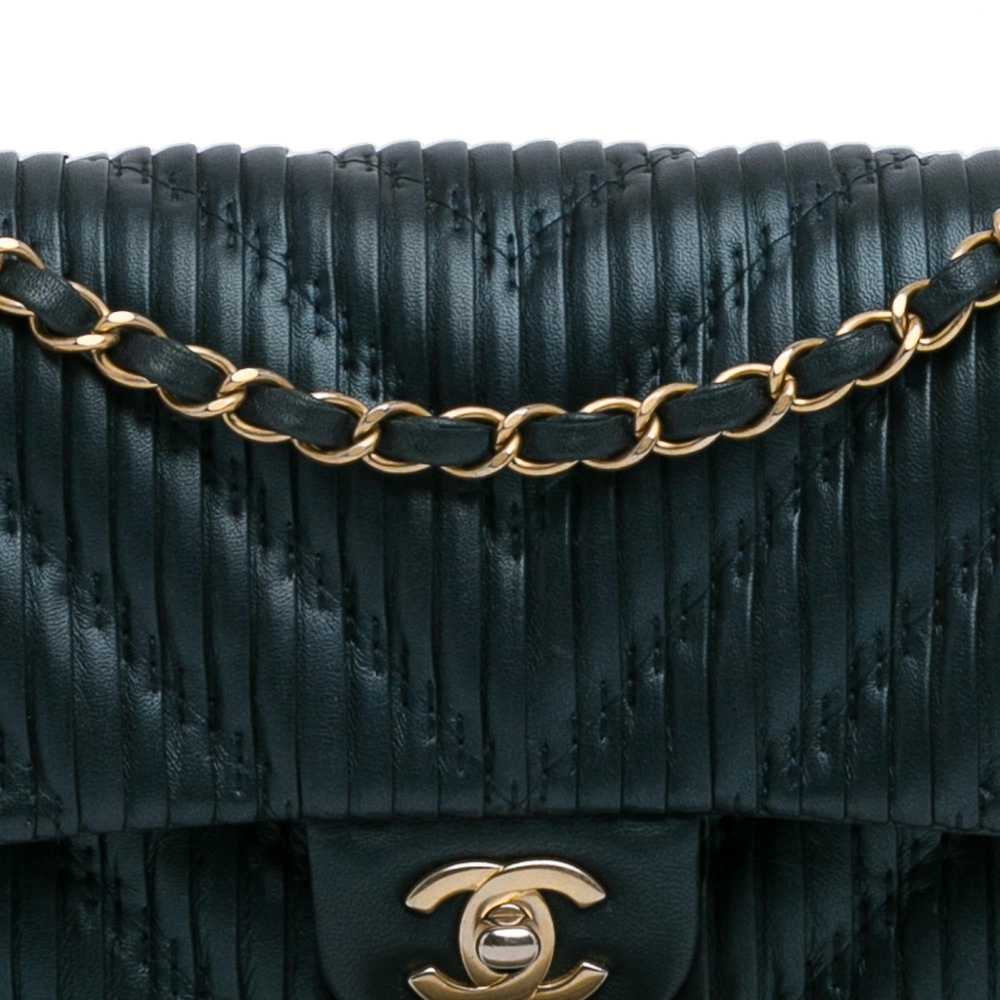 Blue Chanel Medium Calfskin Coco Pleats Double Fl… - image 9