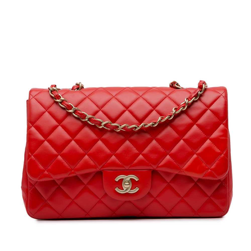 Red Chanel Jumbo Classic Lambskin Single Flap Sho… - image 1