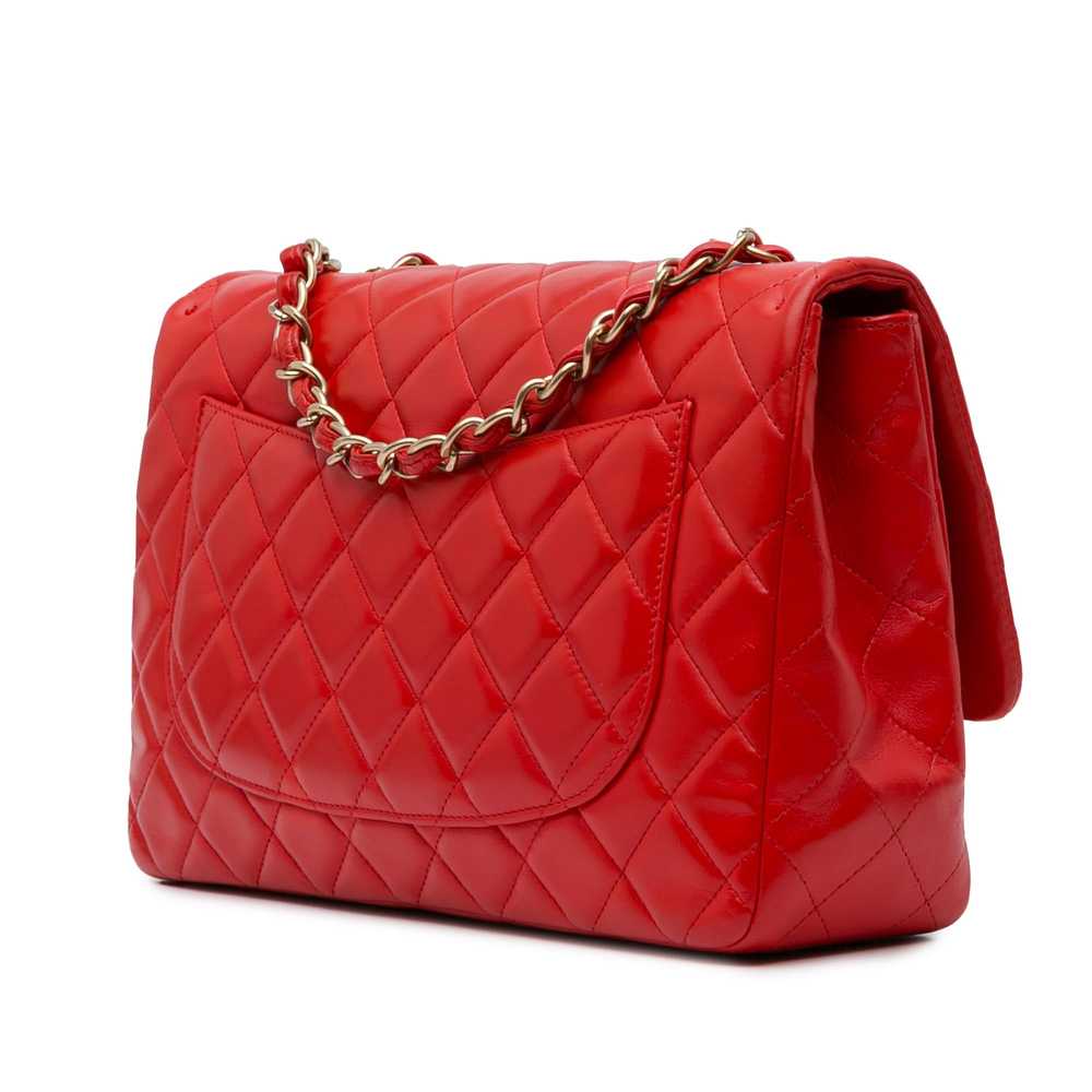 Red Chanel Jumbo Classic Lambskin Single Flap Sho… - image 2