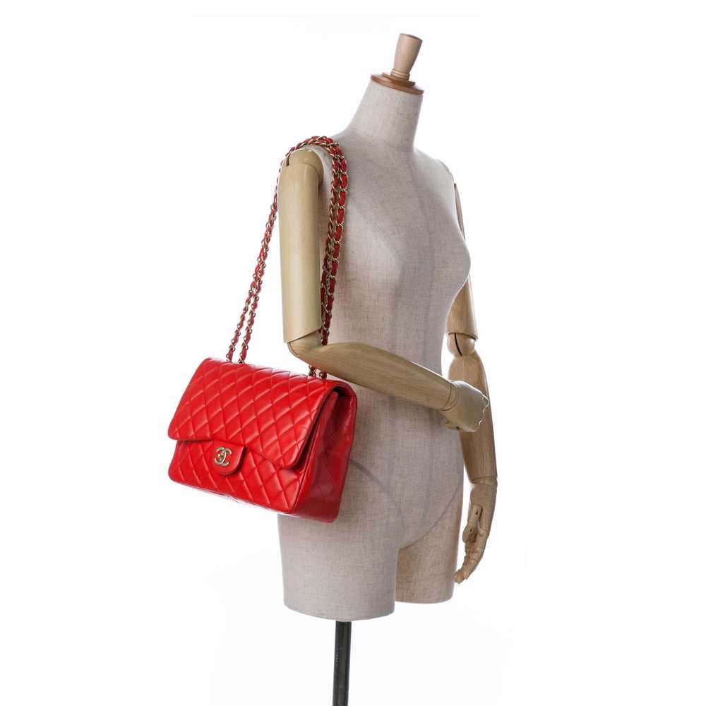 Red Chanel Jumbo Classic Lambskin Single Flap Sho… - image 7