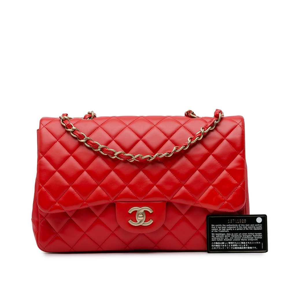 Red Chanel Jumbo Classic Lambskin Single Flap Sho… - image 8