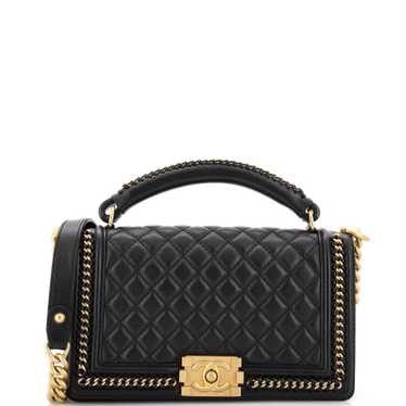 CHANEL Chain Handle Boy Flap Bag Quilted Calfskin 