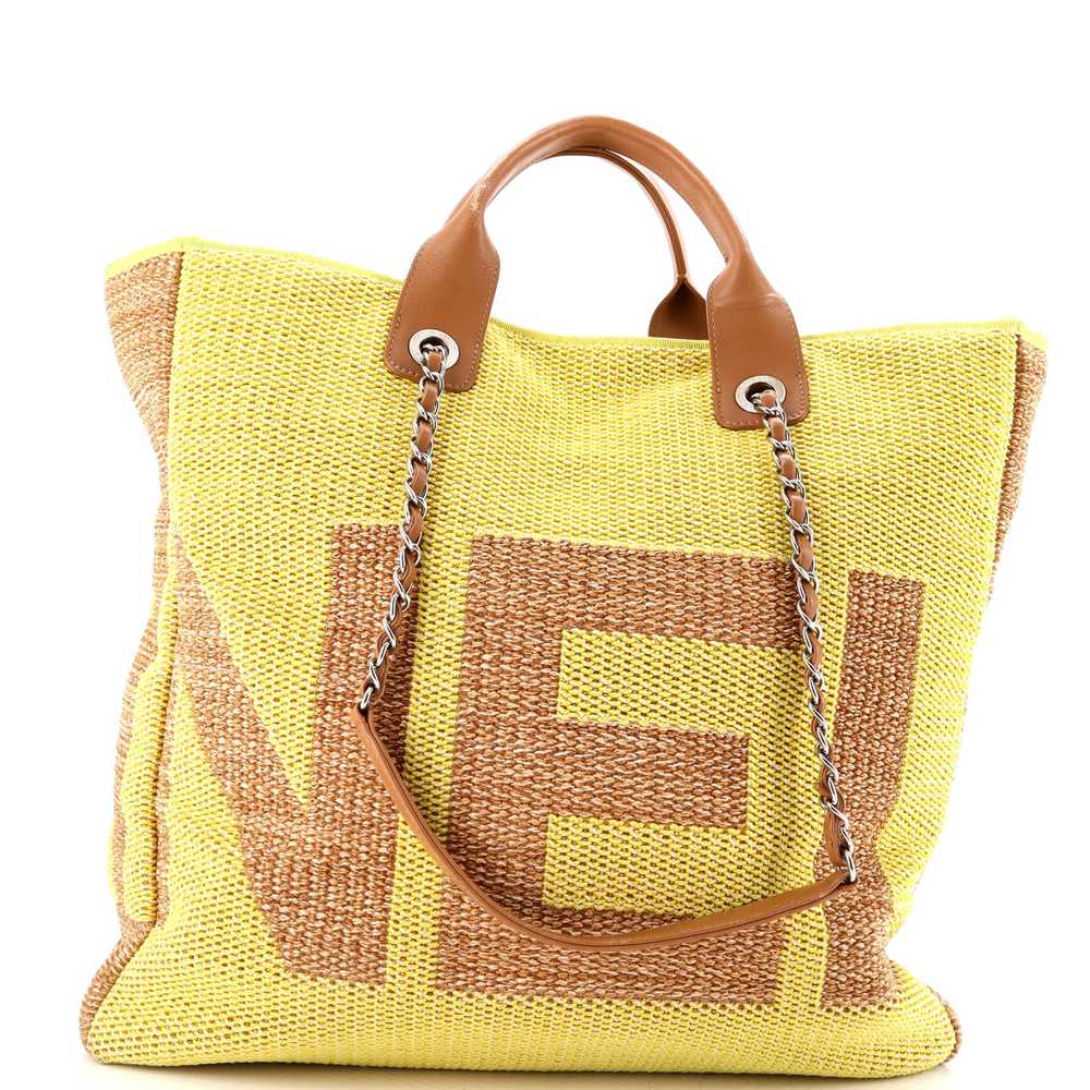 CHANEL Deauville Logo Shopping Tote Printed Raffi… - image 3