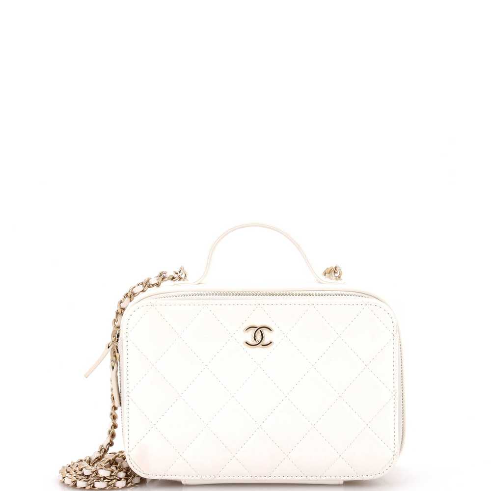 CHANEL Double Zip CC Vanity Case Quilted Shiny La… - image 1