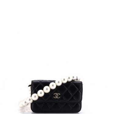 CHANEL Pearl Strap Clutch with Chain Quilted Calf… - image 1