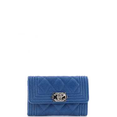 CHANEL Boy Flap Card Case Quilted Caviar