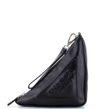 PRADA Triangle Logo Wristlet Pouch Embossed Leathe