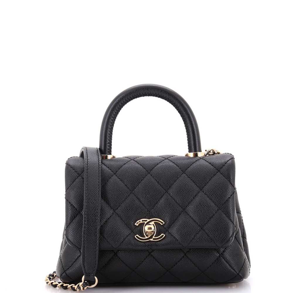 CHANEL Coco Top Handle Bag Quilted Caviar Extra M… - image 1