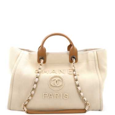 CHANEL Deauville Tote Pearl Embellished Canvas Med