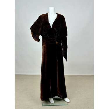 1920s Antique Art Deco Brown Velvet Quilted Jacke… - image 1