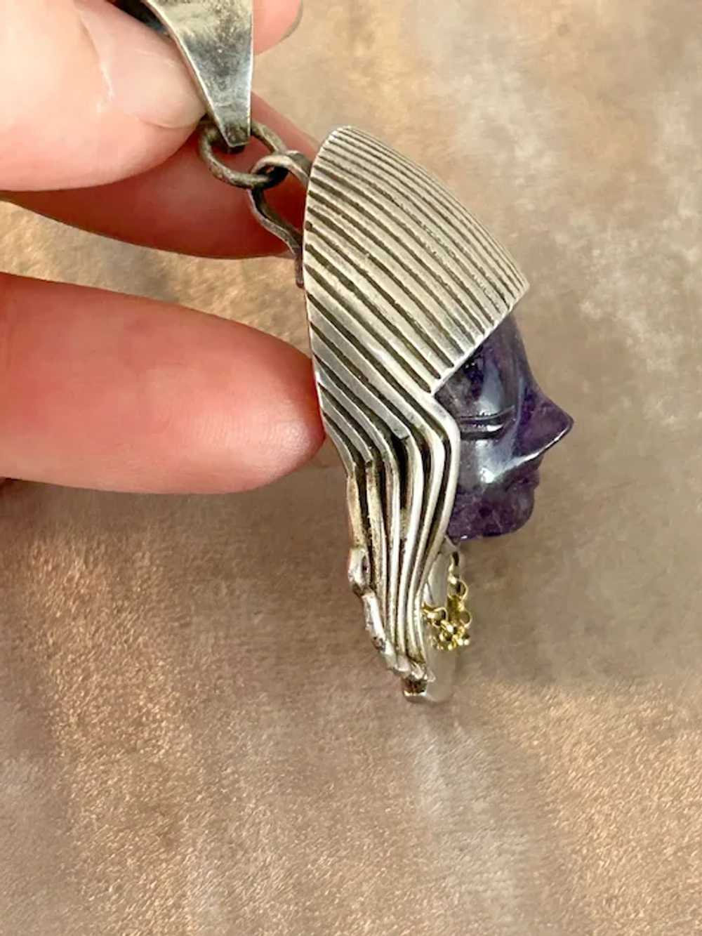 Large Rare Vintage Sterling Carved Amethyst Lady … - image 5